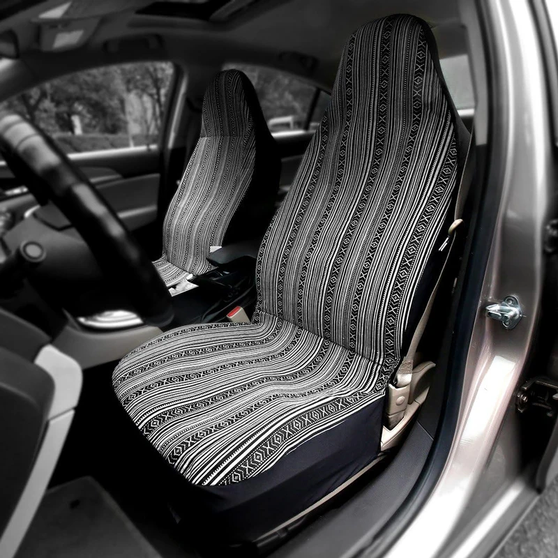 AUTO PLUS Striped Car Seat Covers Full Set with Seat Belt Pads Steering Wheel Cover Universal Washable Seat Covers for Cars