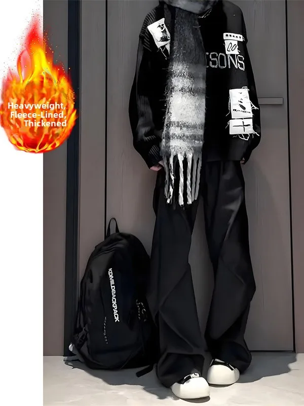 

Мужские брюки Cleanfit Bla с плиссировкой и флисовой подкладкой, в стиле американских парашютистов, рабочая одежда, Гонконг, свободные расклешенные брюки-чинос.