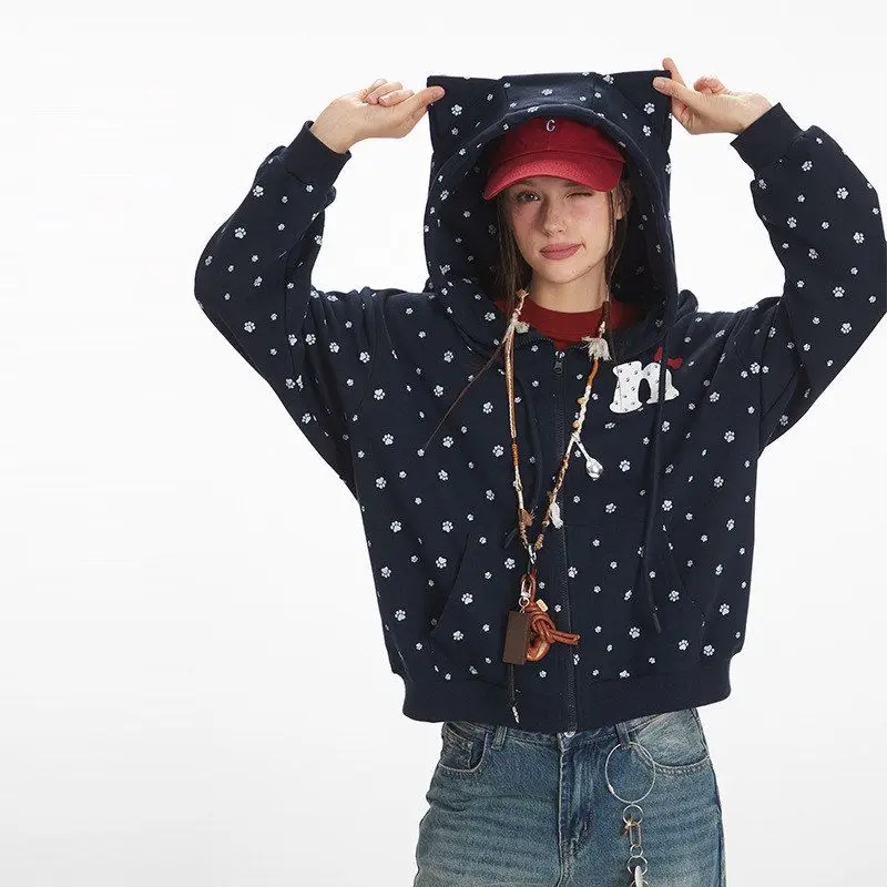 HeyHenry Women's ort Printed Monster Patterned Jaet Casual Hoodie Sle Polyester Blend Long Sve Zipper Closure Cardigan