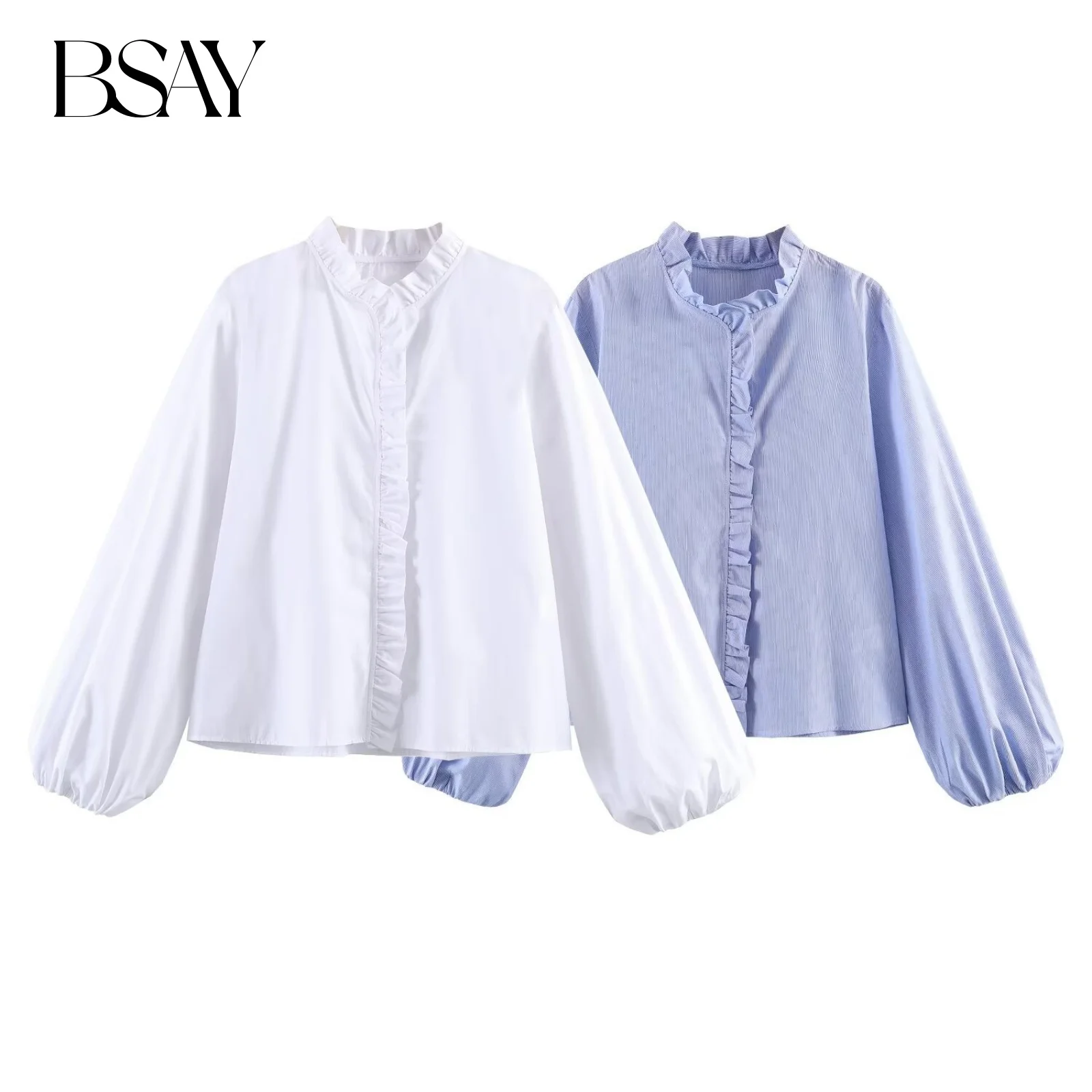 

BSAY Layered Decorative Poplin Shirt for Women Fashion Autumn Winter New Solid Long Sleeves Single Breasted Blouse Ladies Top