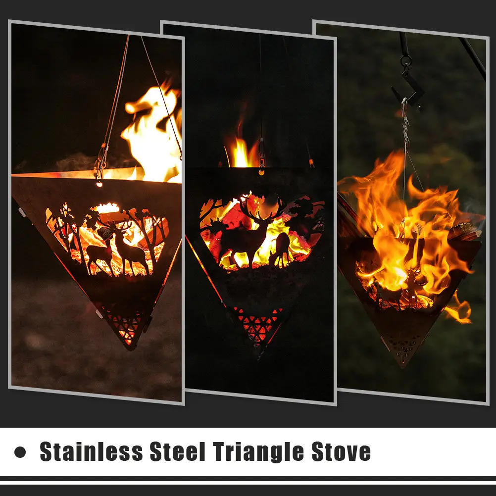 

Набор из 1 шт. портативной разборной походной печи-кострища из нержавеющей стали треугольной формы для розжига костра на открытом воздухе и барбекю