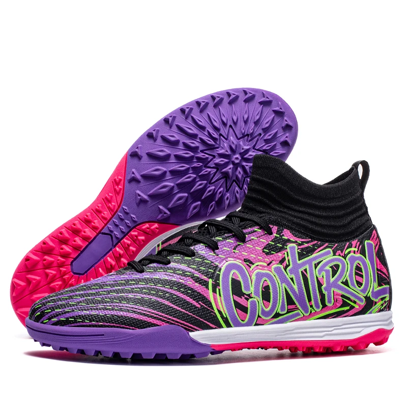 

New Purple Men's Professional Soccer Shoes High Top Football Field Cleats Teenager's Anti-slip Football Boots Training Sneakers