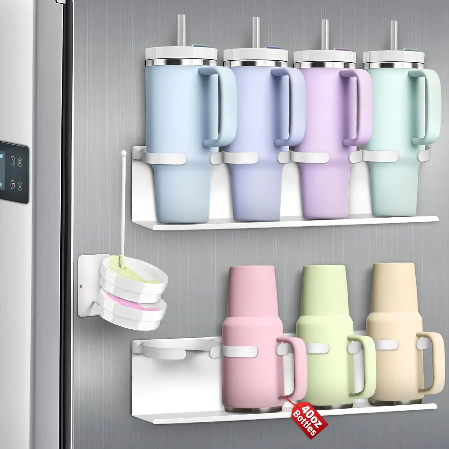 

Fridge Cup Holder, 8-Bottle Magnetic Organizer for Stanley 30 & 40 oz Tumblers, Heavy Duty Kitchen Storage