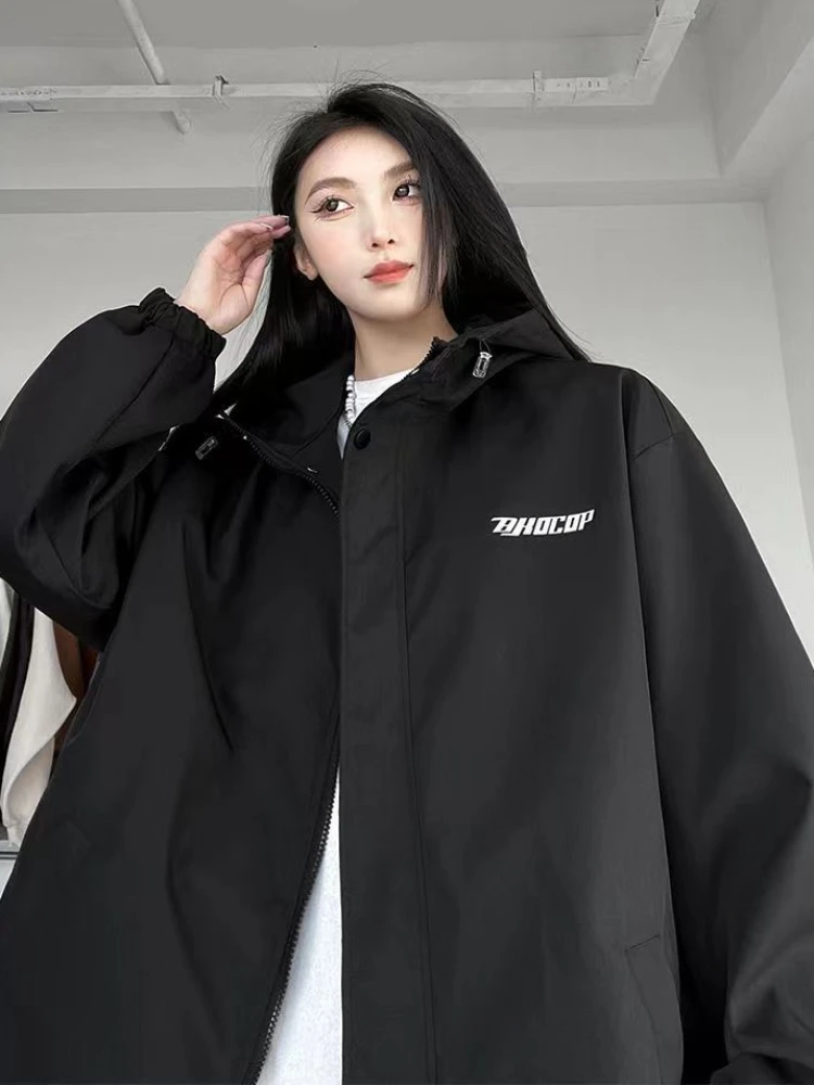 Hooded Jackets Women Baggy American Style Vintage Students Outdoor Vacation Leisure Overcoats Harajuku Boyfriend Autumn Clothes