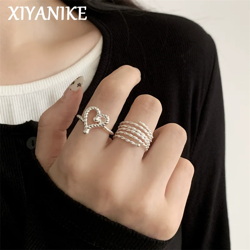

XIYANIK Irregular Love Heart Adjustable Opening Rings For Women Girl Sweet Fashion New Jewelry Gift Party Wholesale anillos