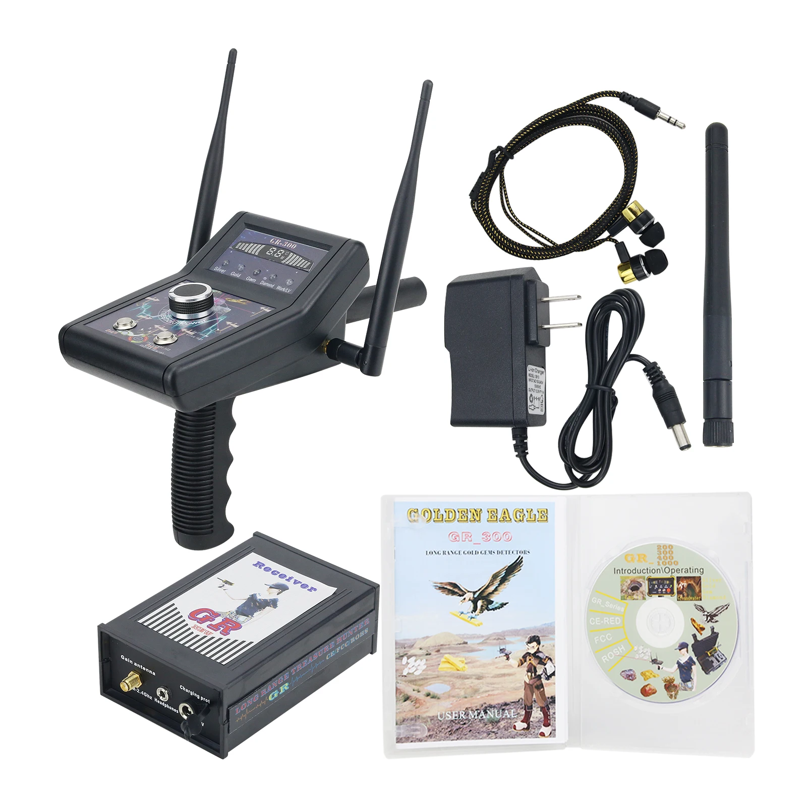 

GR-300 Long Range Treasure Detector Metal Detector Portable Gold Finder with Carry Box