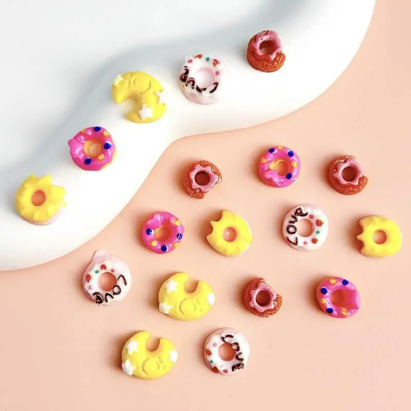 Random Mixed Simulated Crescent Shaped Donut Nail Charm 3D Resin Cartoon Dopamine Colored Donut Nail Art Decoration Manicure DIY