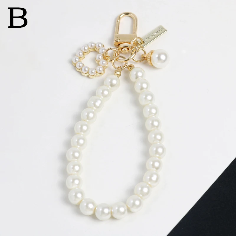 New Pearl Golden Beaded Keychains Fashion Lanyard Hanging Cord Pendant for Women Mobile Phone Car Keyrings Girls Birthday Gifts