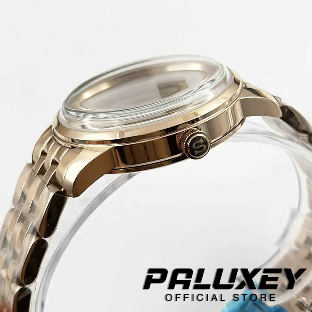 Caja de cócteles de oro rosa, caja de reloj de acero inoxidable para cócteles de 40MM, compatible con movimiento NH35 NH38, caja de cristal con arco, esfera de 35mm