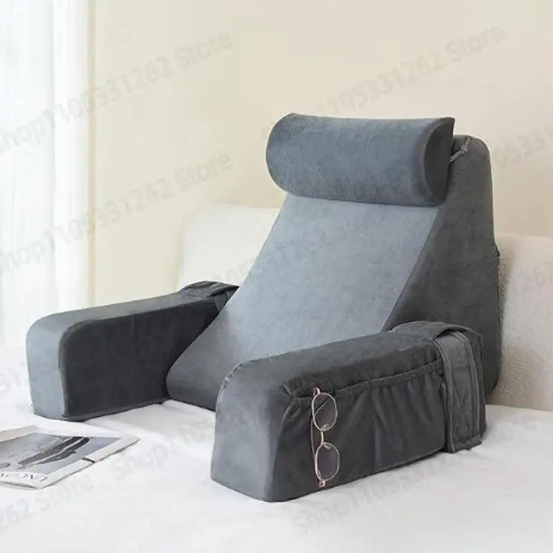 Reading Pillow with Armrest and Backrest, Lumbar Support Cushion for Bed and Sofa, Wedge Shaped Sit Recline Comfort Pillow