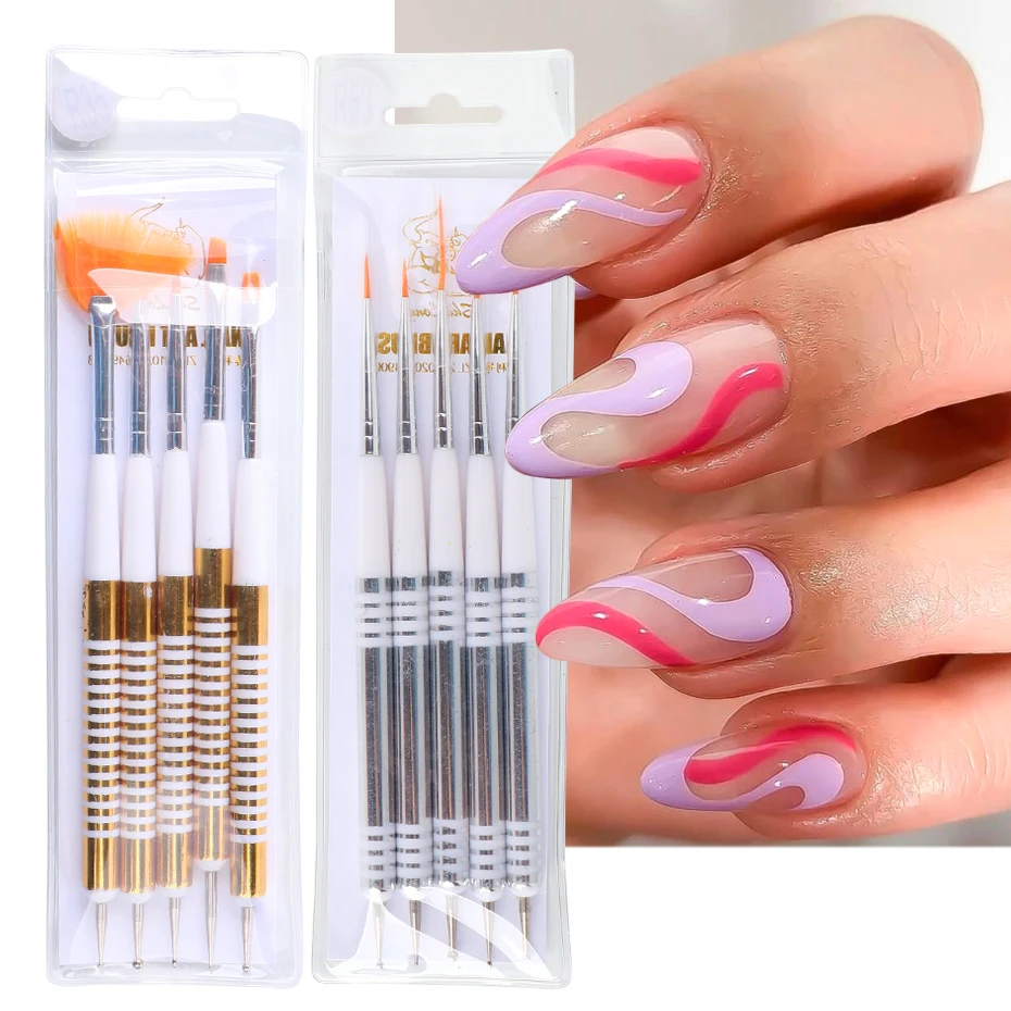 Ombre Nail Art Painting Brushes Natural Hair Drawing Swirly Lines Dotting Acrylic Brush Pen Nails Polish DIY Manicure Set BER25