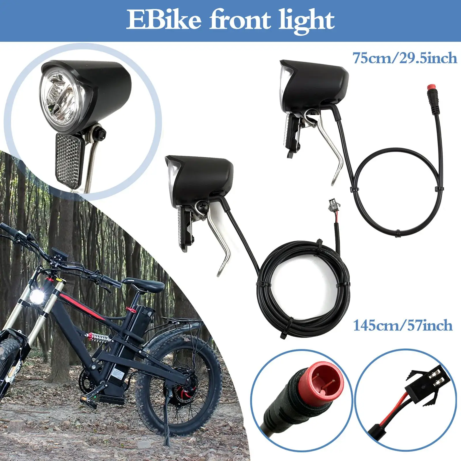 

2 In 1 E-bike Light Headlight Input DC 36V 48V 60V Handlebar Hot Ebike Electric Light Lamp LED Front Scooter O7U0