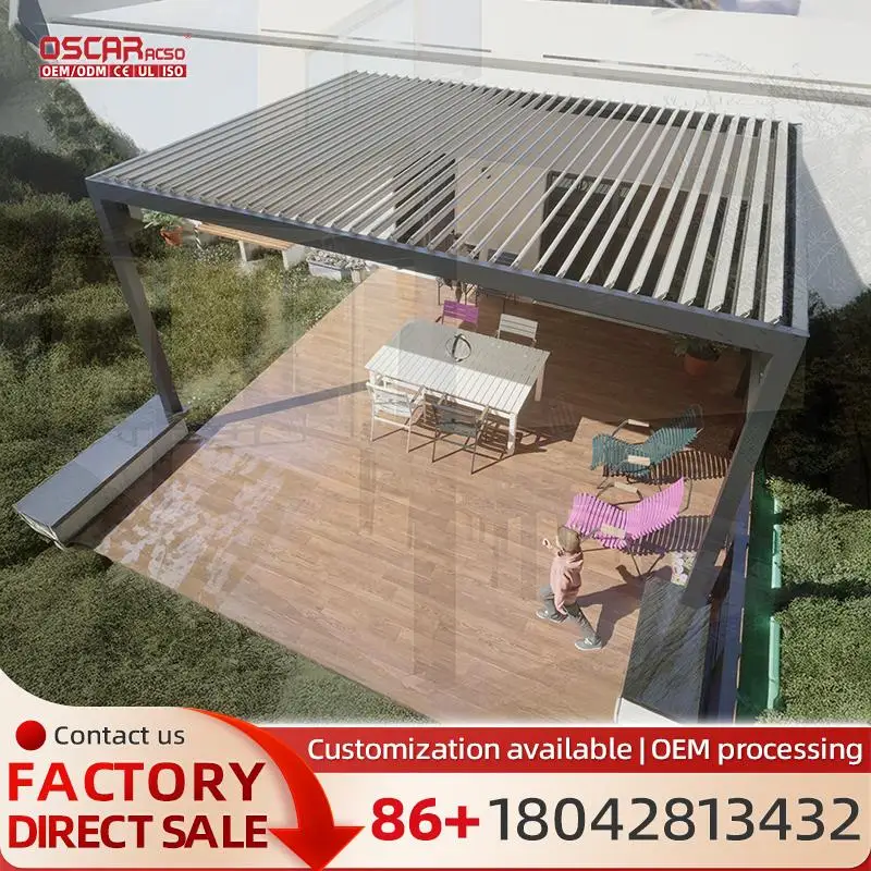 

Aluminum Louvered Gazebo Electric Power Coated Waterproof Outdoor Garden Decor pergola