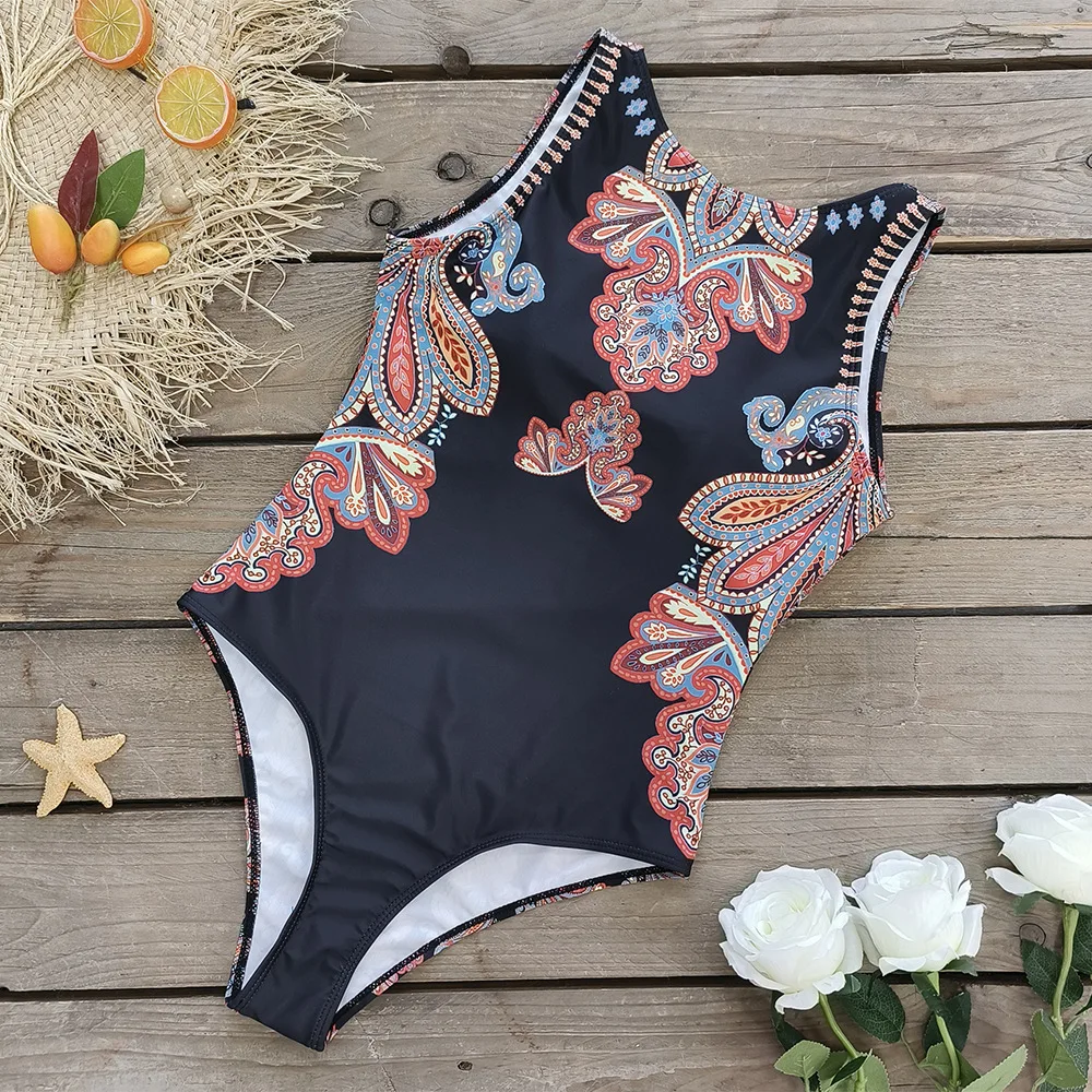 Sexy One Piece Swimwear Woman 2025 Classic Flower Animal Pattern Print Backless Bodysuit Swimsuit Beach Push Up Bathing Suits