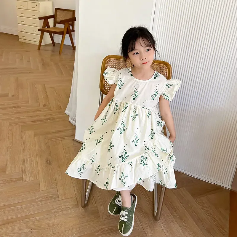 Summer Long Lace Sleevesless Floral Dress Lolita Child Girl Casual Midi Dress Children Dresses For Teens Party Princess Sundress