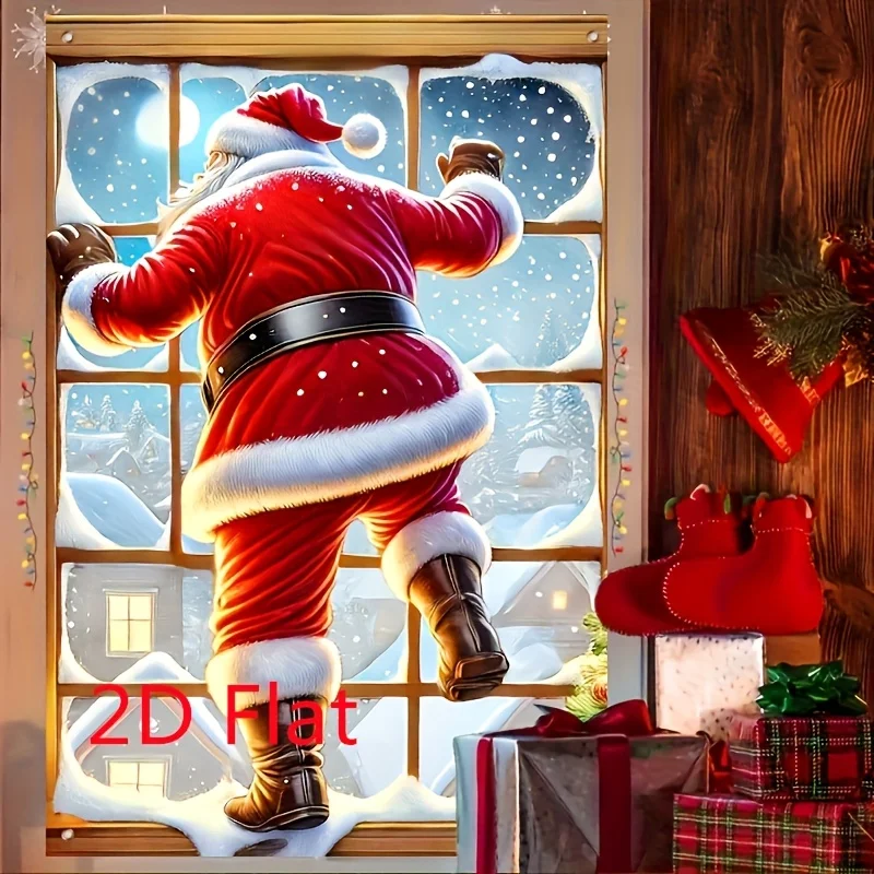 2D flat Santa Peeping window decoration - multi-functional fabric, for indoor use during festivals, Christmas party decoration