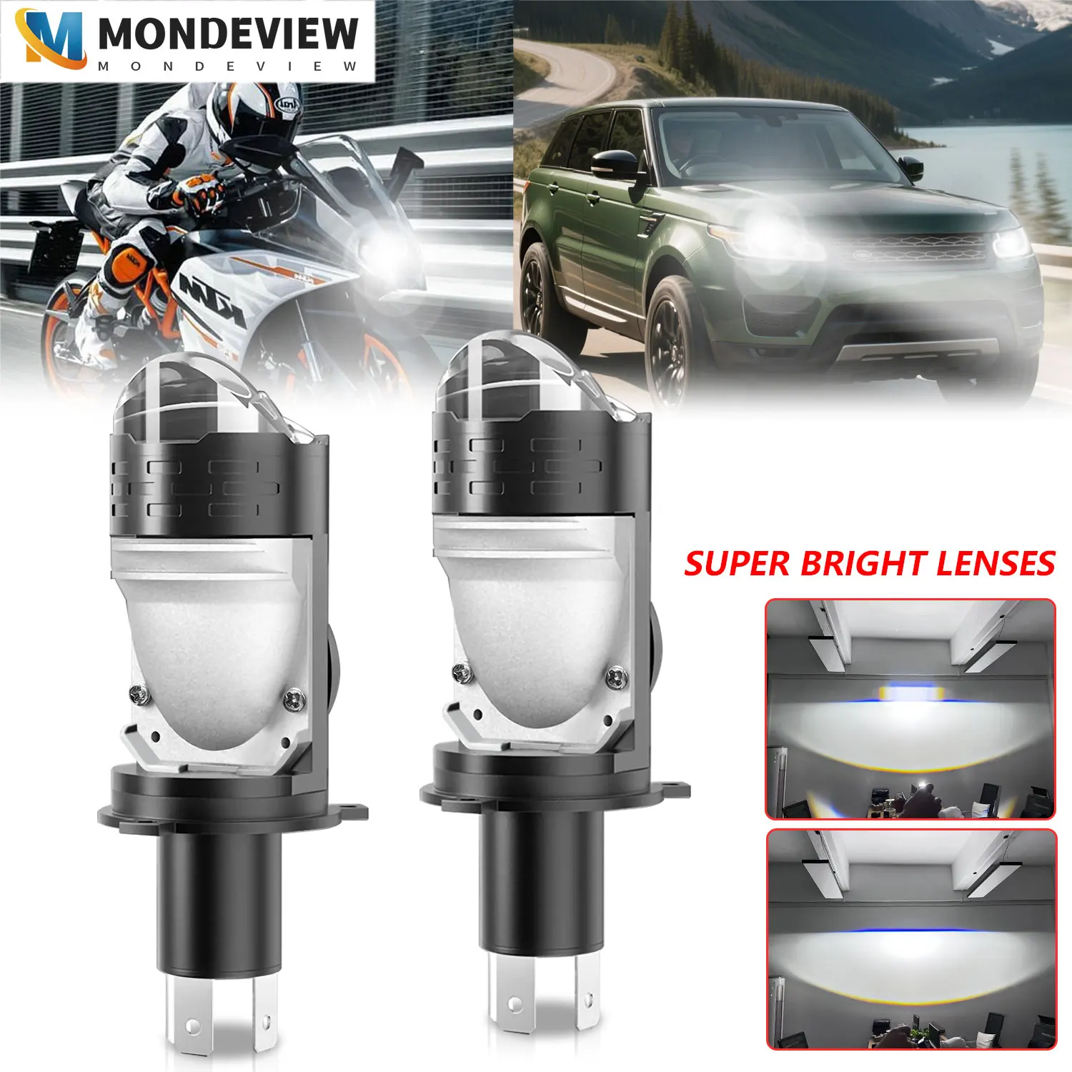 MONDEVIEW N6 H4 Direct Insertion Double Convex Lens Headlight High Brightness 16000LM 160W High Power Automotive Driving Light