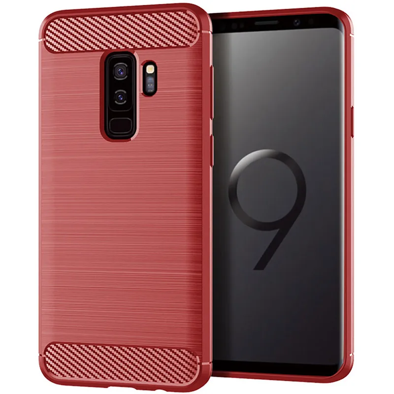 Shockproof Silicone Case for Samsung S9 plus Galaxy S9+ Carbon Fiber Cases for galaxy s9plus Brushed Texture Phone Cover
