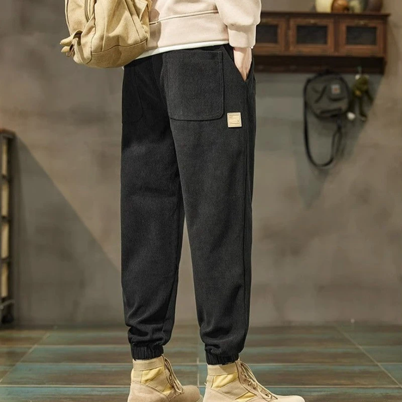 

Black Sport Male Sports Pants Plain Drawstring Comfortable Men's Sweatpants Harajuku Retro Autumn Winter Fashion New in Trousers