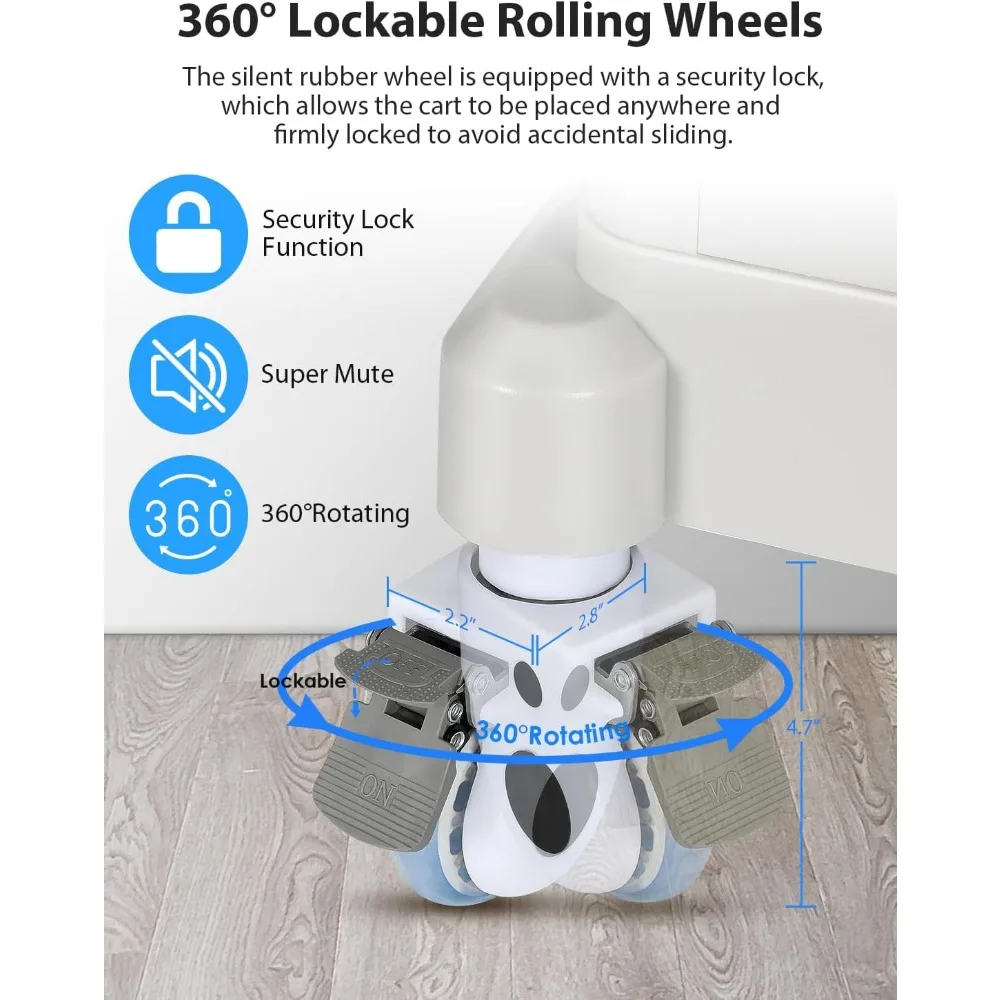 Portable Ultrasound Scanner Trolley Cart with Beauty Storage, 110 lbs Capacity, 3 Drawers, Heavy Duty Mobile Cart for Imaging Eq