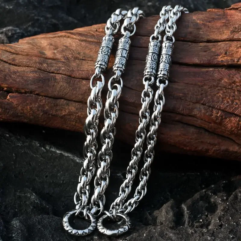 Collana di marca Mantra Buddha a sei caratteri Catena sospesa in acciaio al titanio Strumento per catena di autodifesa portatile retrò per esterni
