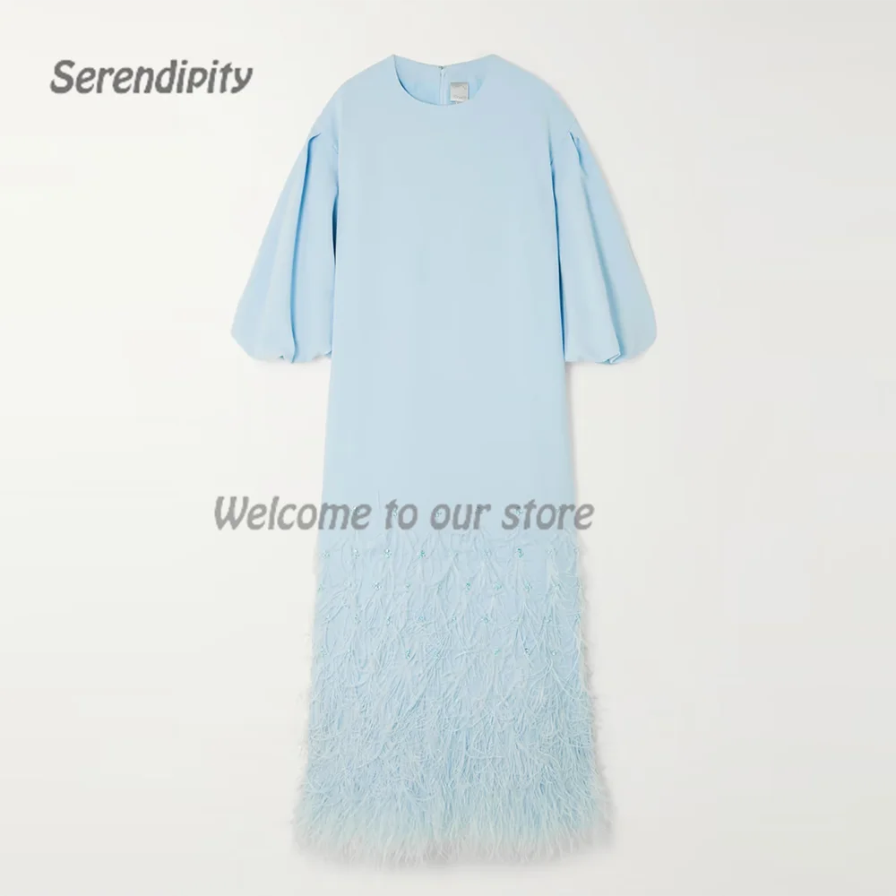 Serendipity Crepe Evening Dress فساتين سهرة Luxury Crystal Feathers Custom Made High Neck Cocktail Prom Gown For Sexy Women