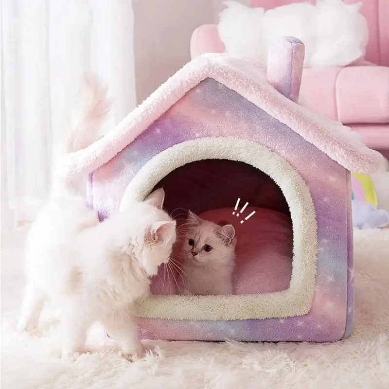 

X4YE Pet House Bed Indoor Warm Cave Plush Nest Sleeping Bed Lovely Cabin Puppy Winter for Cats and Small Dogs