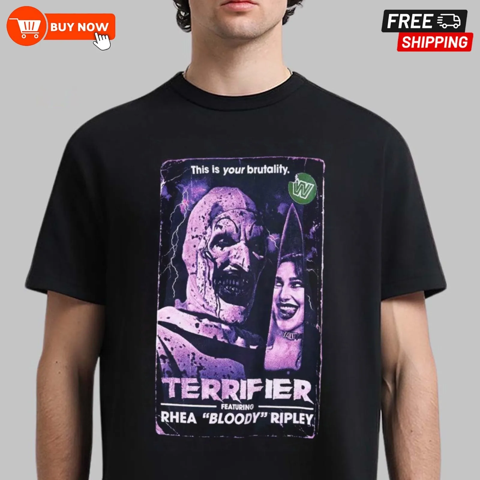 قميص Rhea Bloody Ripley and Terrifier، قميص Collab Halloween - بريد مجاني