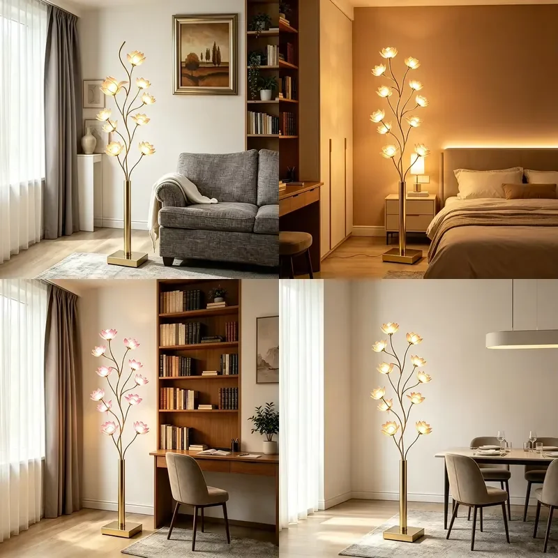 Modern Simple Lotus Floor Lamp Metal Wrought Iron Curved Decorative Standing Light for Indoor Study Living Room Bedroom