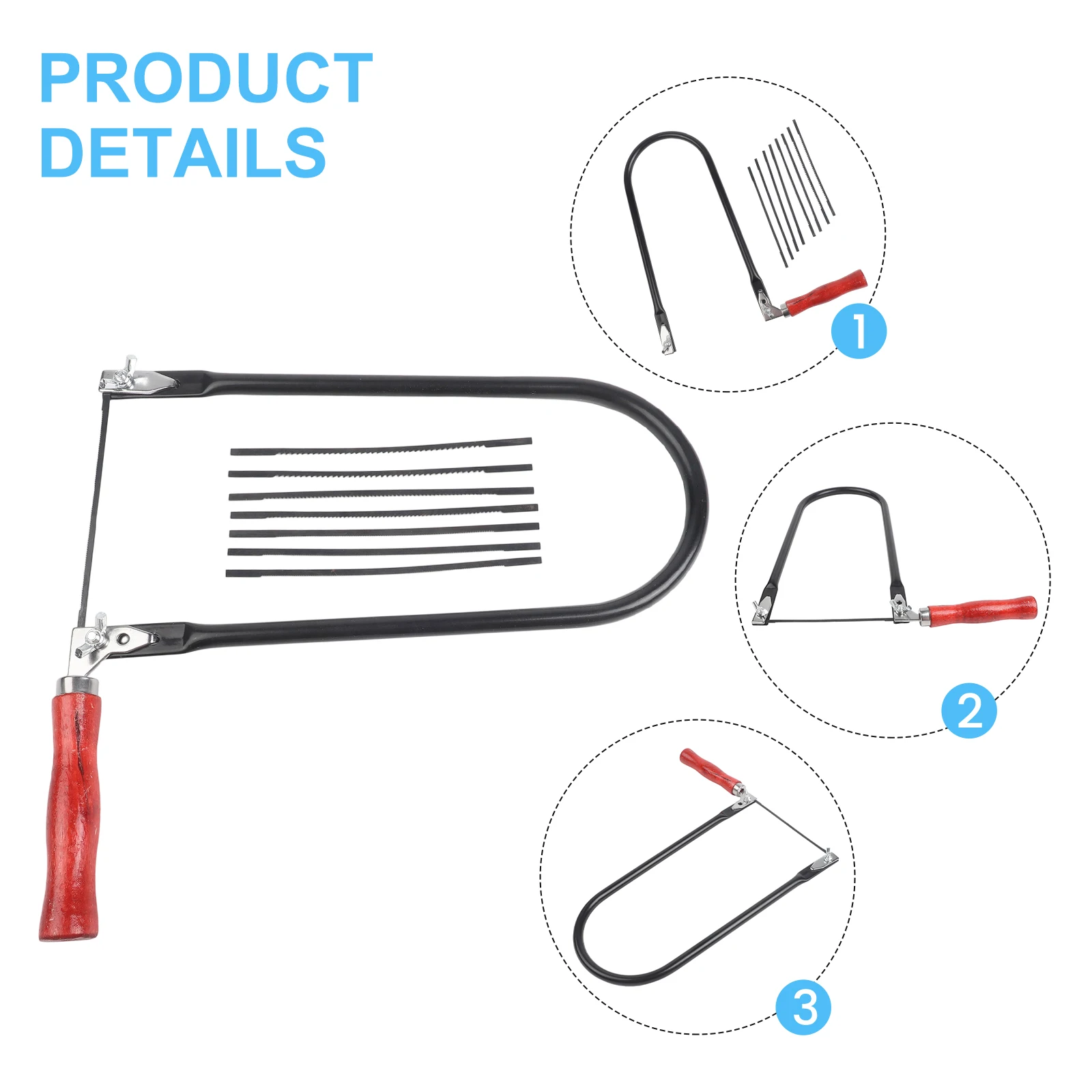 

For Wood For Plastic Fretwork Saw U-Shaped Saw Wood Carving 26cm Wood Handle Steel Tube Frame Includes 8 Blades