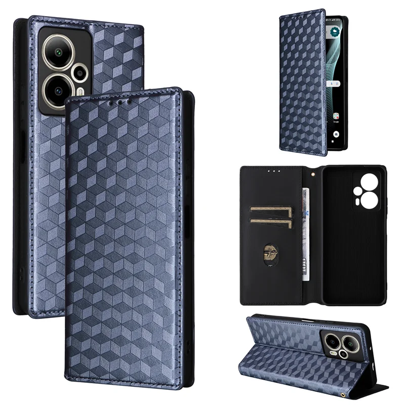 

For Cricket Outlast 5G 2024 stereoscopic lines flip wallet skin PU case purse for AT&T Motivate Pro 5G Magnetic Phone Cover