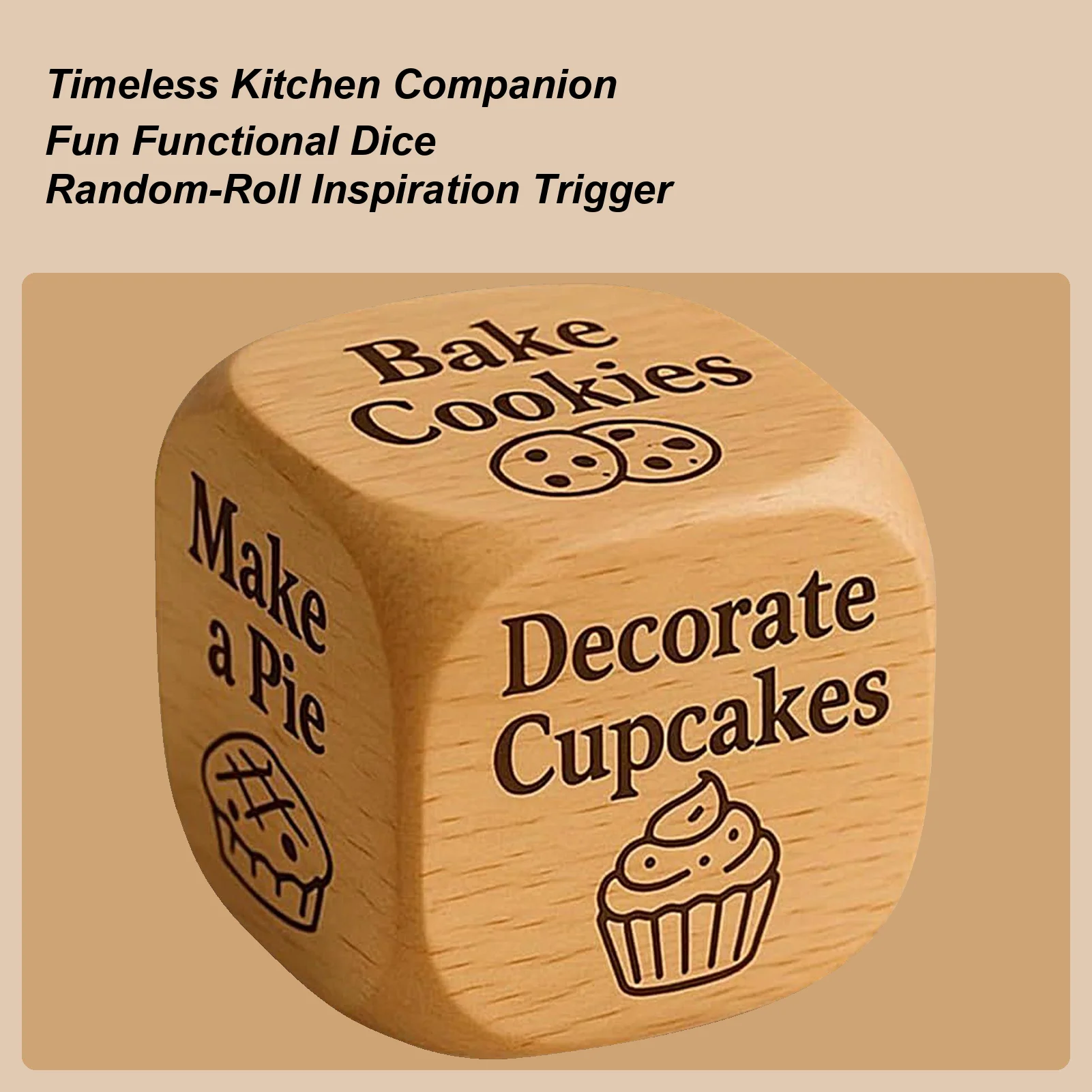 

Baking Activity Dice Wooden Game Prop 6-Sided Decision Maker Funny Baking Dice for Party Bakery Family Gathering Date Night
