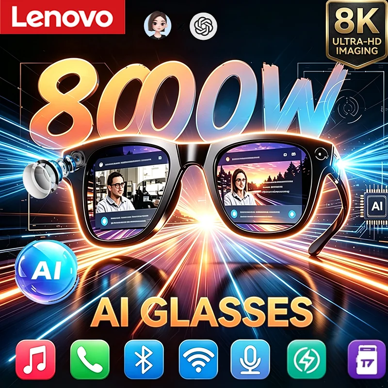 Умные очки Lenovo 8K Upgrade с ИИ, камера для съемки HD 2400W, фото- и видеосъемка, голосовой вызов, перевод, Bluetooth, мотоциклетные очки, НОВИНКА