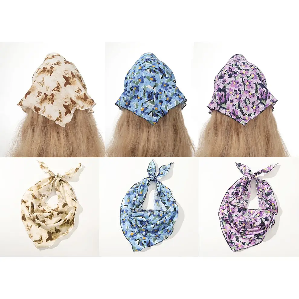 

3 шт./компл. чернила для стирки ‌ Треугольный платок с цветочным принтом, банданы для волос, платок для женщин и девочек, шарф с завязками на спине, повязка на голову в стиле бохо