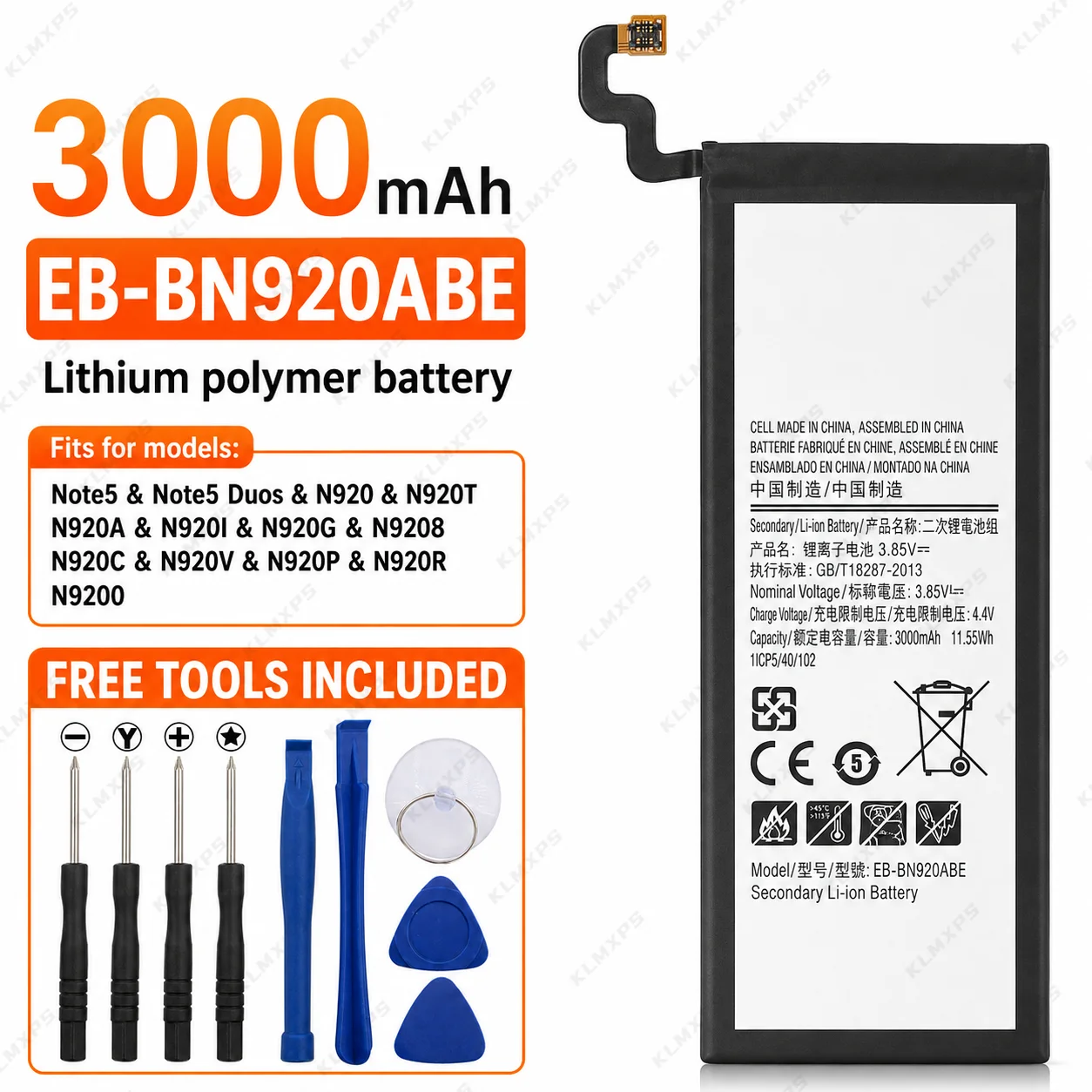High Capacity 3000mAh Replacement Battery EB-BN920ABE for For Samsung Galaxy Note 5 SM-N920 N920F N920T N920A Stable Performance