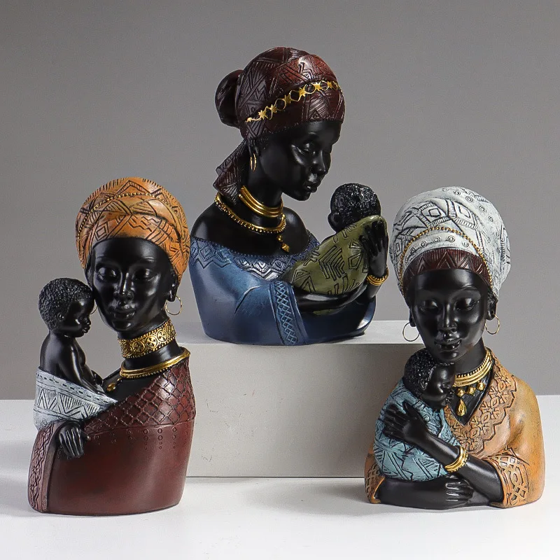 

Resin Ethnic Style African Woman Figurines Creative Mother and Child Abstract Statue Interior Decoration Accessories Ornaments