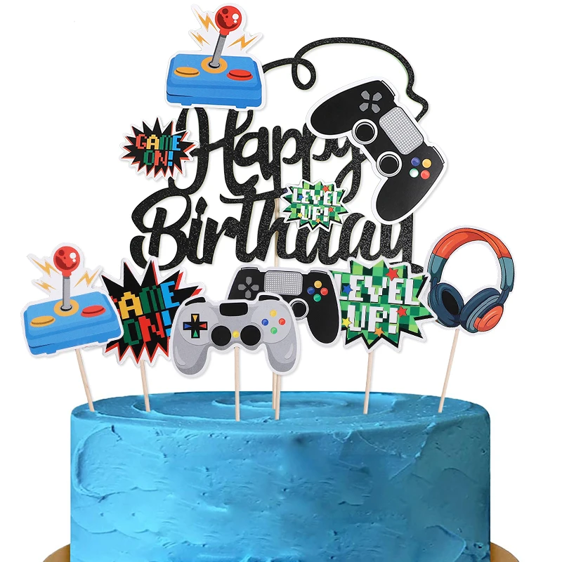 13Pcs Video Retro Game Cake Toppers Controller & Headset for Gaming Theme Happy Birthday Party cake Decorations view 3
