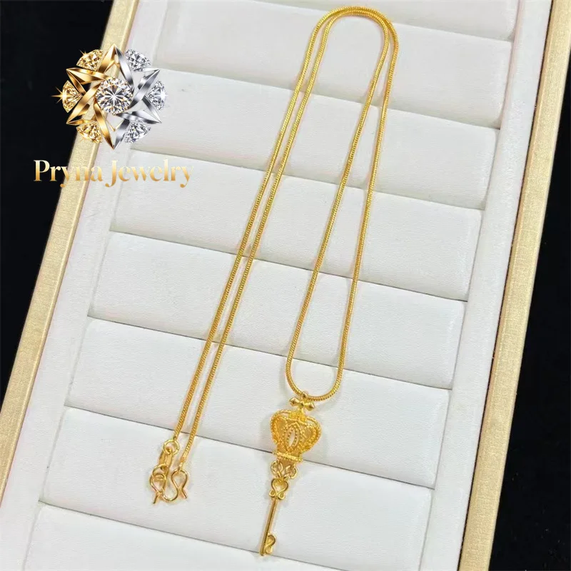 Pryna Jewelry   9999 Crown Key Clamping Bone Necklace 24K Real Gold Women's Snake Bone Chain Fresh and Sweet Necklace