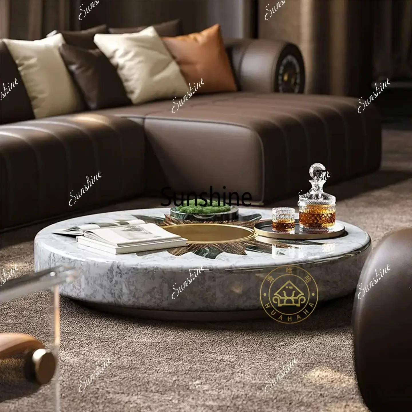Italian light luxury high-end creative natural marble living room round tea table    *