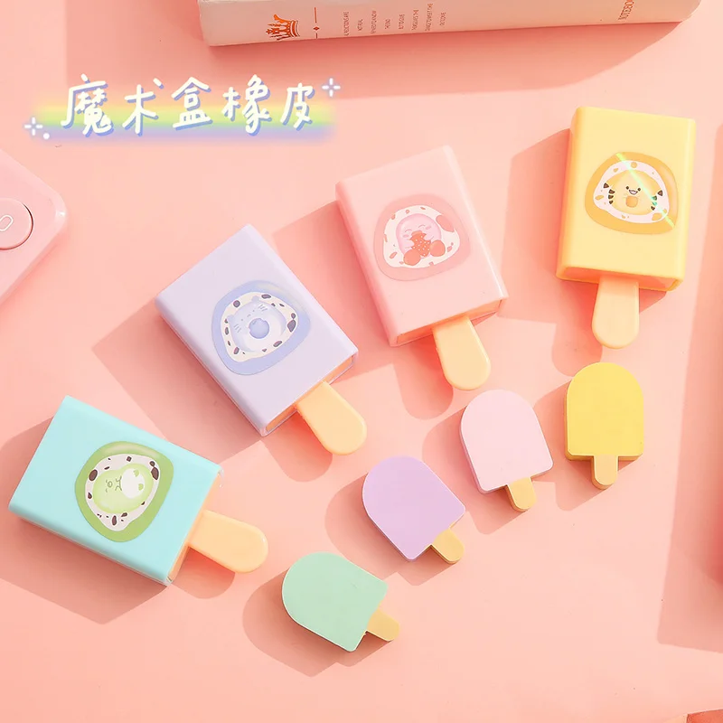 Funny Ice Candy Eraser for Kids Cartoon Rubber with Box Kawaii Things for School Cute Korean Stationery Desk Accessories