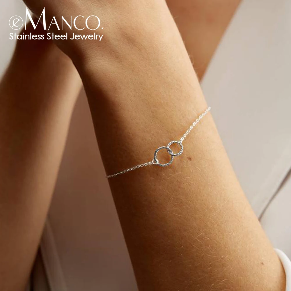 eManco Stainless Steel Double Circle Simple Circle Bracelet Women\'s Office Thin Bracelet Fashion Friendship Bracelets Jewellery