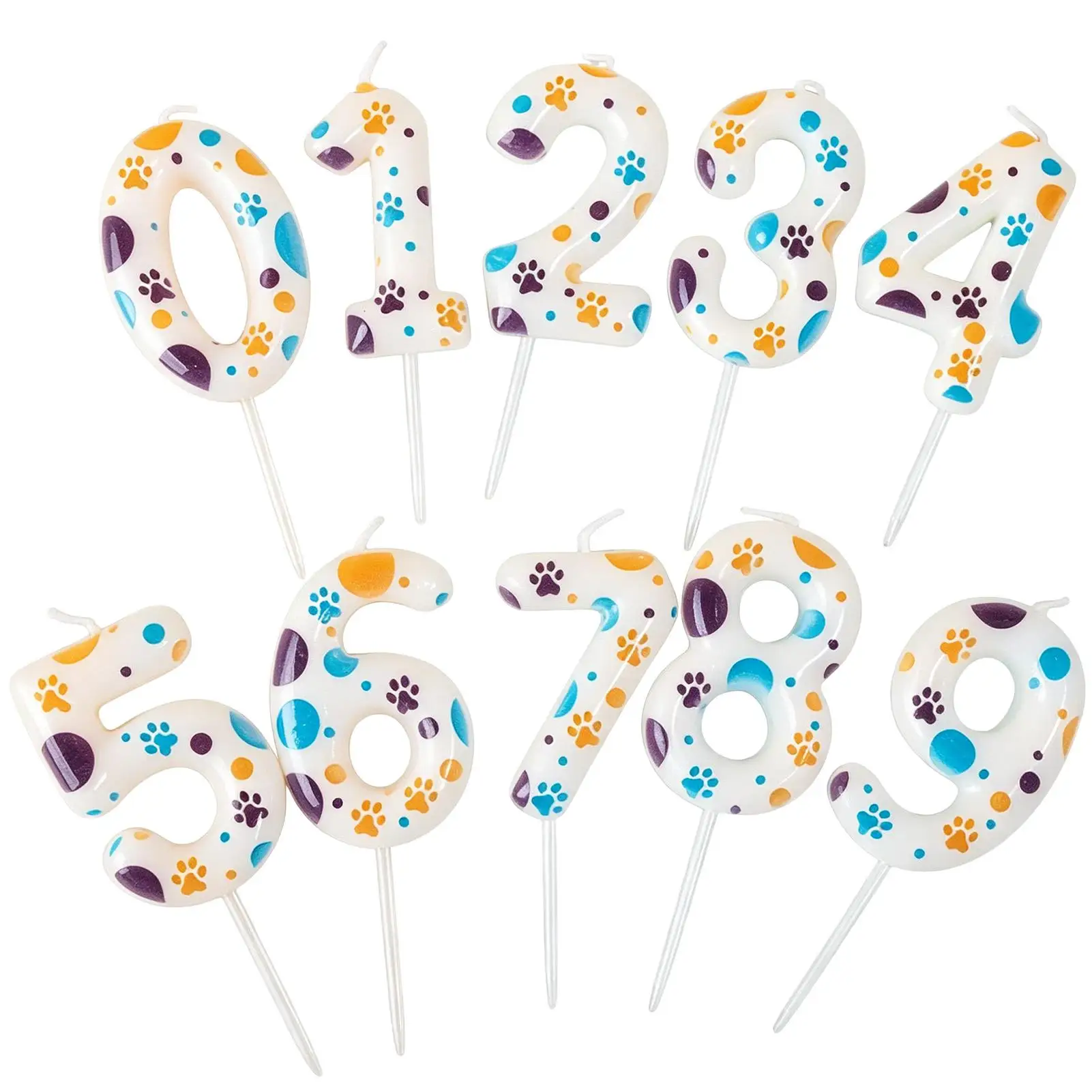 Bougies numérotées pour gâteaux d'anniversaire 0-9, 10 pièces, décoration de dessus de gâteau, bougies numérotées en forme de patte de chien pour célébration sur le thème des animaux de compagnie
