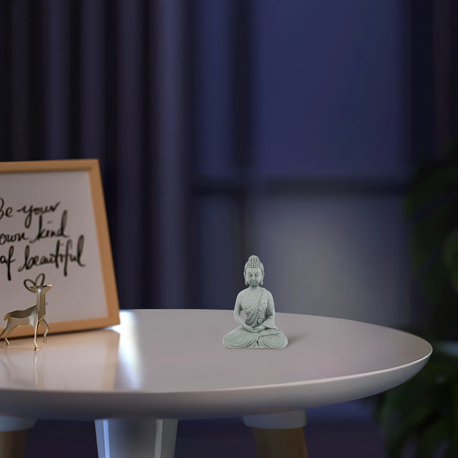 

Sandstone Buddha Statue: Hand Carved Zen Monk Praying Sculpture for Meditation Home Decor Feng Shui Ornament Desktop Car