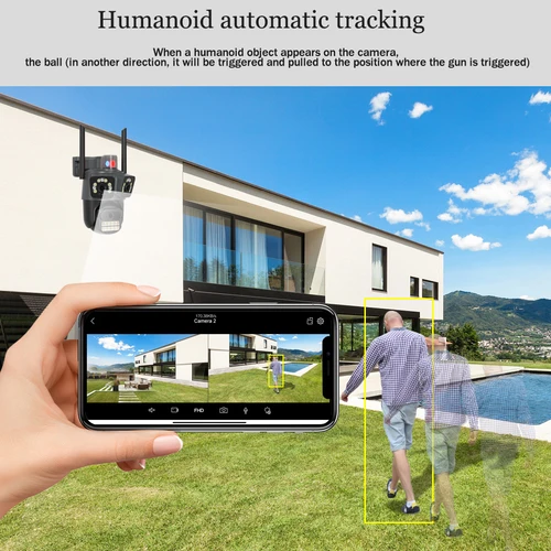 Imagen 2 del producto Cámara WiFi 4K de 8MP para exteriores, Zoom 10X, tres lentes, cámara de seguridad PTZ IP AI, detección humana, protección de seguridad, vigilancia iCsee
