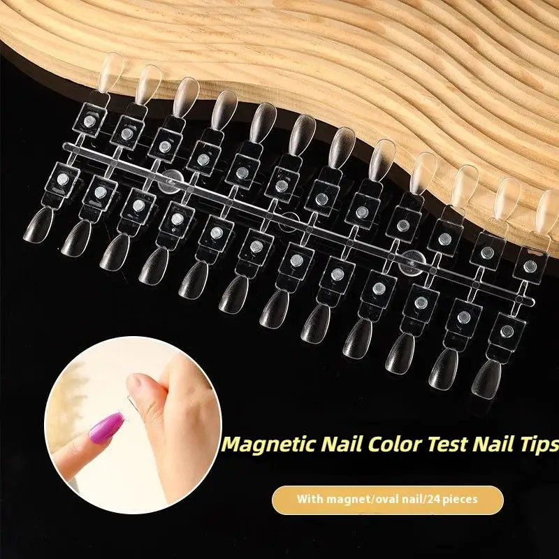24PCS Polish Color Chart Magnetic False Nail Tip Display Clear Color Card Polish Gel Stand Board Nail Palette Nail Glue Practice