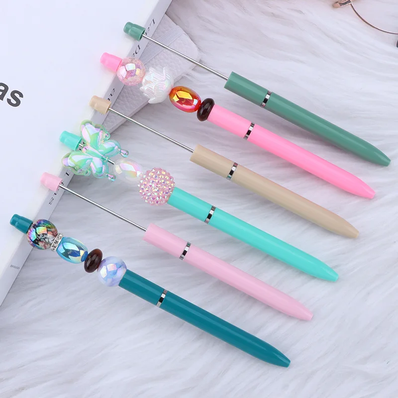 10pcs Wholesale Creative DIY Plastic Beaded Pen Ballpoint Pen Handmade Personalized Beadable Ballpoint Pens for Writing Supplies