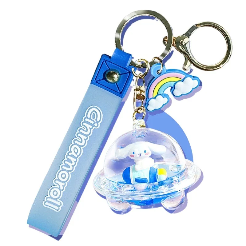 Sanrio อะนิเมะรูปเด็ก Cinnamoroll Key Chain รอบตุ๊กตาการ์ตูน Kawaii เป็นน้ำมันลอยขวดของขวัญจี้สำหรับหญิง