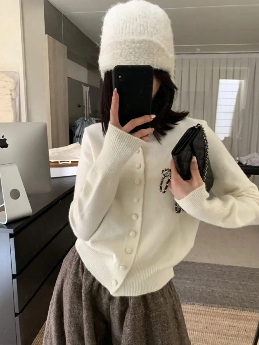 Maglione bidirezionale stile coreano da donna cardigan in maglia allentata a collo alto 2025 pullover caldo invernale versatile top pigro