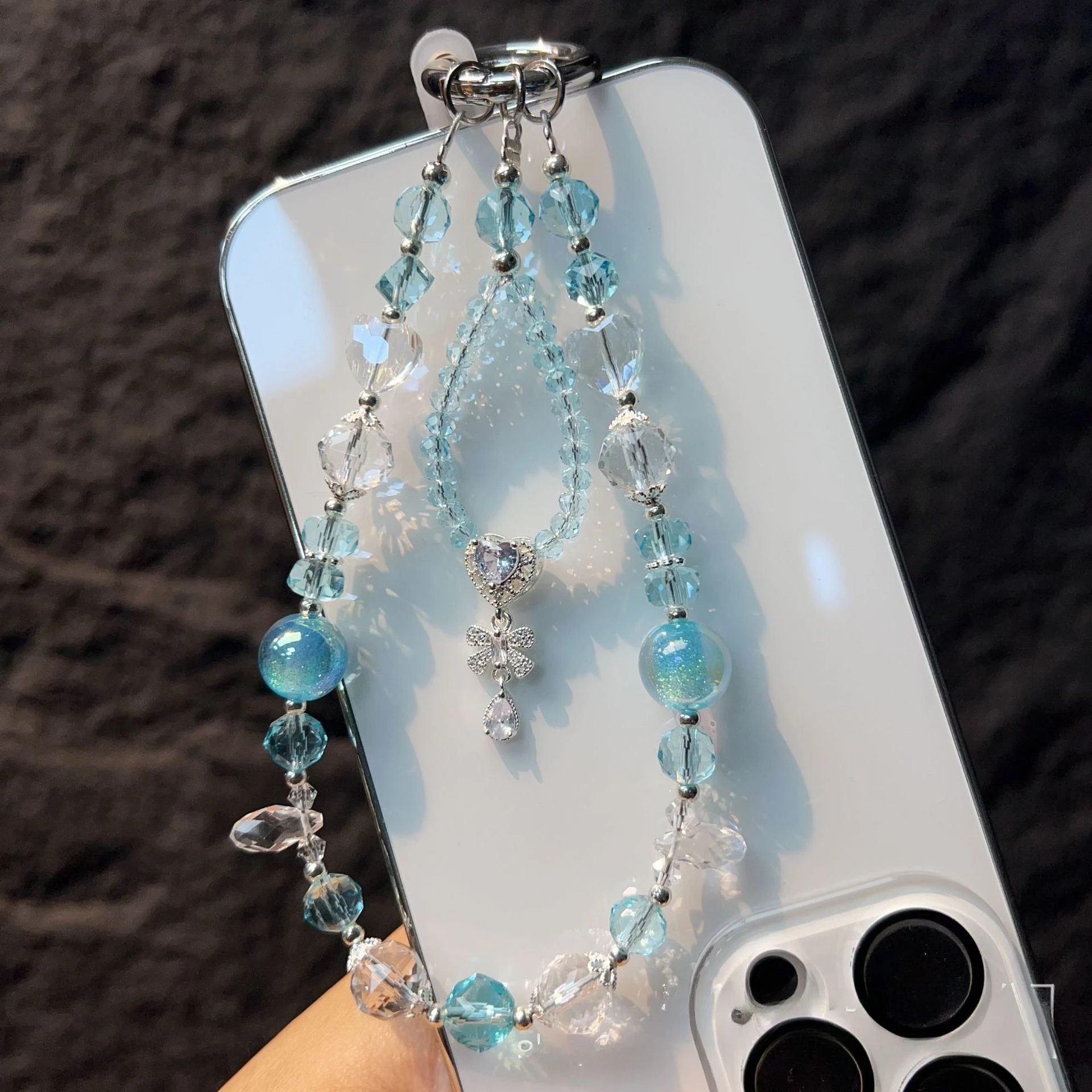 

High-end Pearl Mobile Phone Pendant Chain Glitter Round Beads Hand-strung Beads Crystal Star Car Keychain Phone Pendant Bracelet