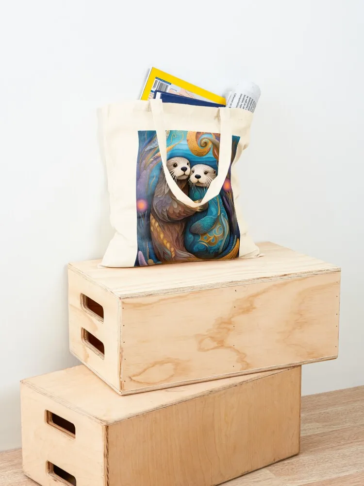 Sea Otters In Love Tote Bag female bag Fabric bag Custom shopper woman